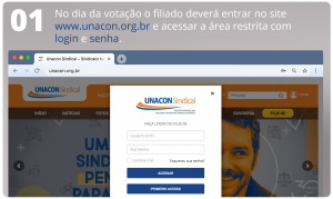 1 No dia da votação o filiado deverá entrar no site www.unacon.org.br e acessar a área restrita com login e senha.