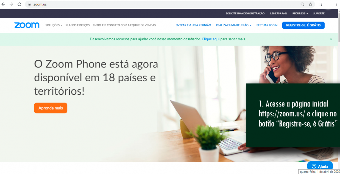 1. Acesse a página inicial https___zoom.us_ e clique no botão copiar