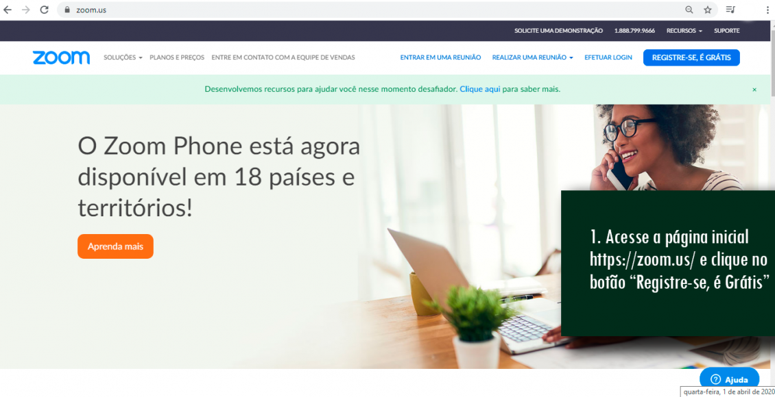 1. Acesse a página inicial https___zoom.us_ e clique no botão copiar