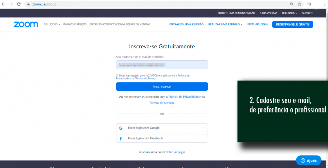 2. Cadastre seu e-mail, de preferência o profissional copiar