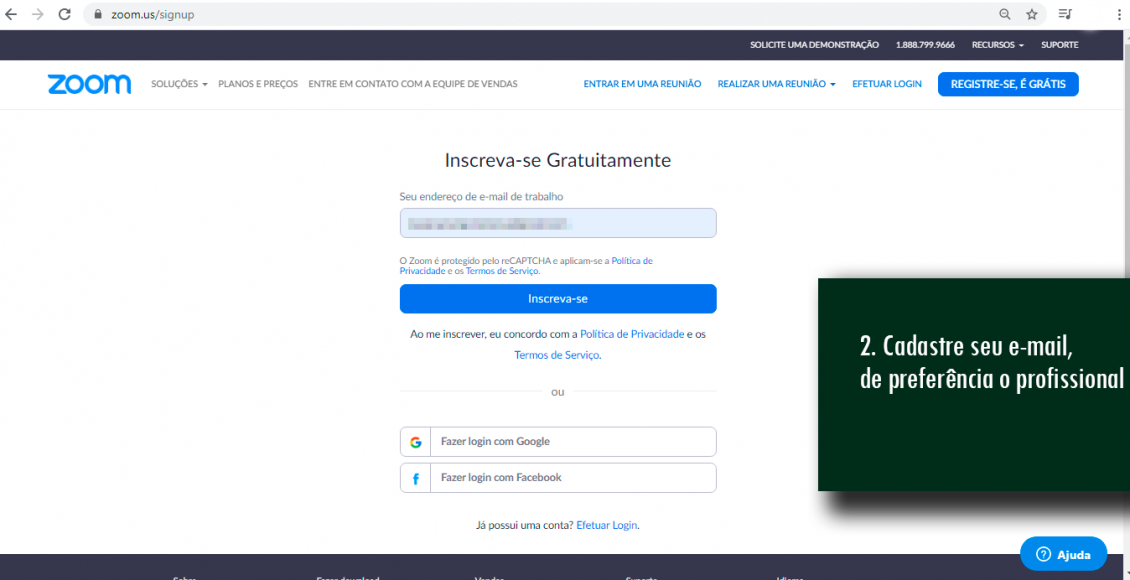 2. Cadastre seu e-mail, de preferência o profissional copiar