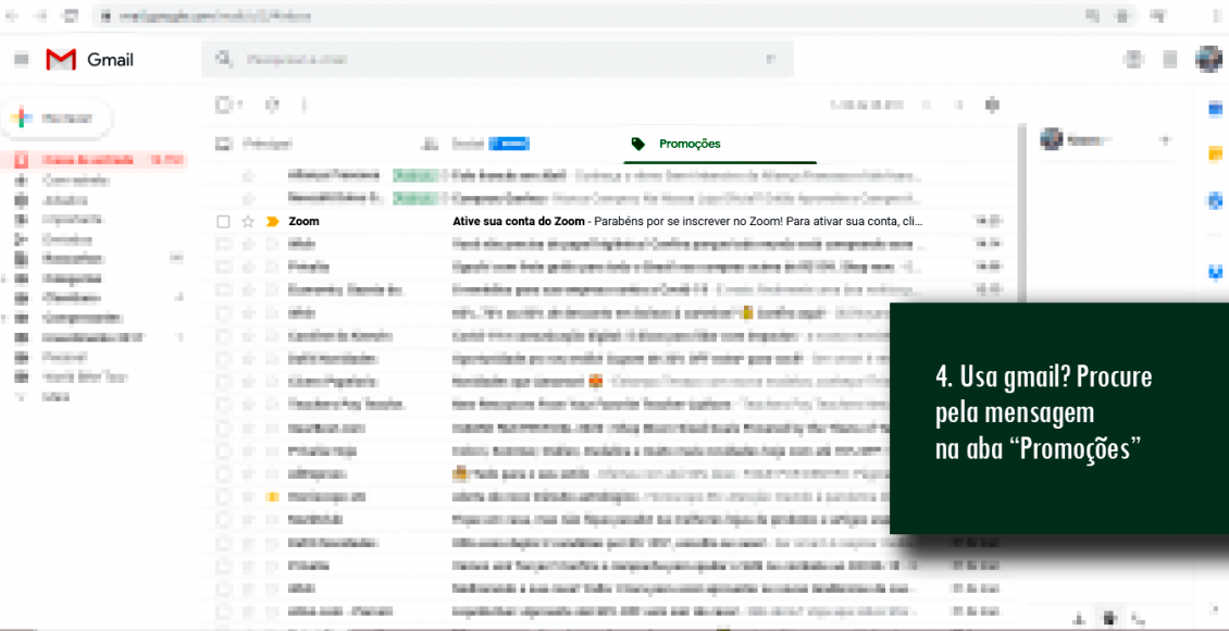 4. Usa gmail_ Procure pela mensagem na aba “Promoções”