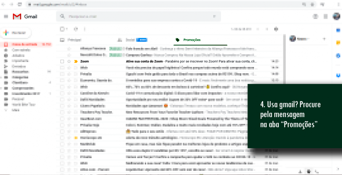 4. Usa gmail_ Procure pela mensagem na aba “Promoções”