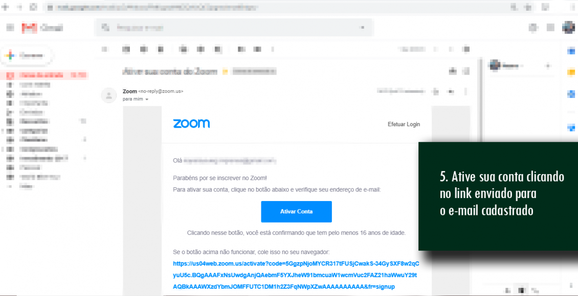 5. Ative sua conta clicando no link enviado para o e-mail cad