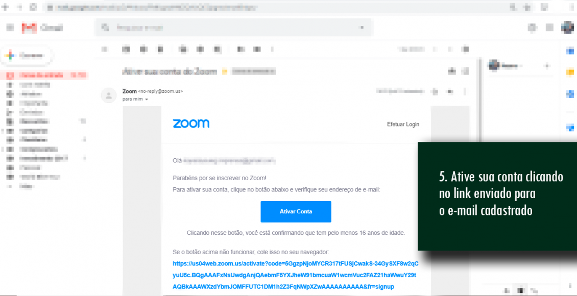 5. Ative sua conta clicando no link enviado para o e-mail cad